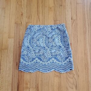 LOFT Blue and White Lace Mini Skirt